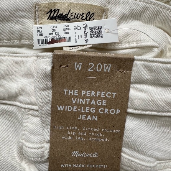Madewell Jeans The Plus Perfect Vintage Wide-Leg Crop Tile White 20W NWT New - Picture 9 of 14